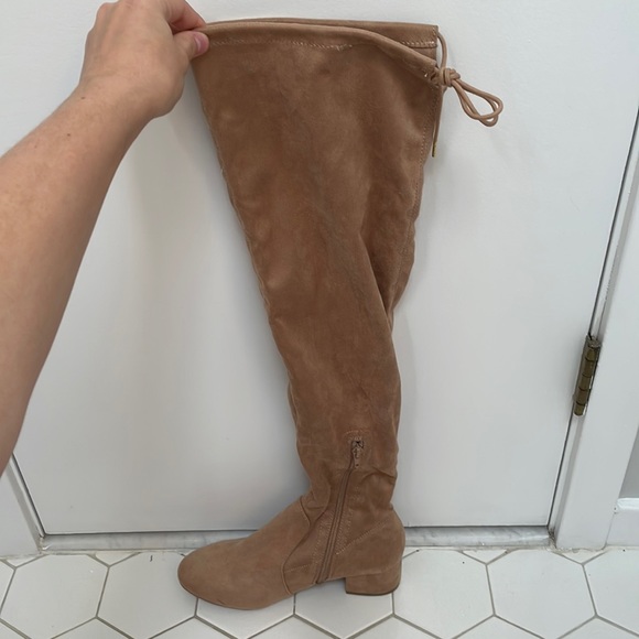 Nude Thigh-High Heeled Boots - Picture 1 of 3